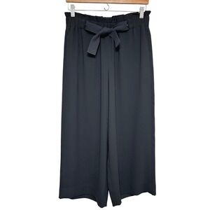 Vince Black Paperbag Waist Cropped Wide Leg Pants Womens M Black Relaxed Chic